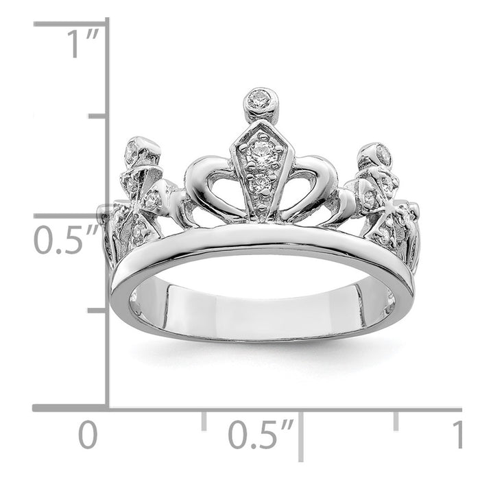 Exclusive Rhodium-Plated Sterling Silver CZ Crown Ring - Affordable Luxury Design-3