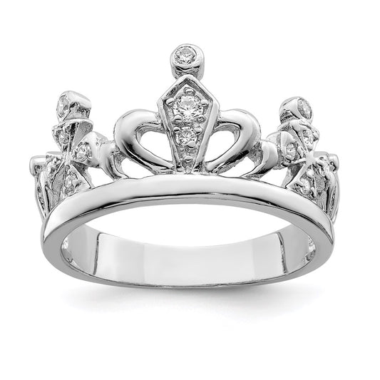 Exclusive Rhodium-Plated Sterling Silver CZ Crown Ring - Affordable Luxury Design