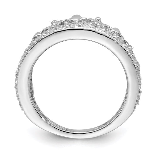Exclusive Rhodium-Plated Sterling Silver Fleur-de-lis Crown Ring, Stylish CZ Accents