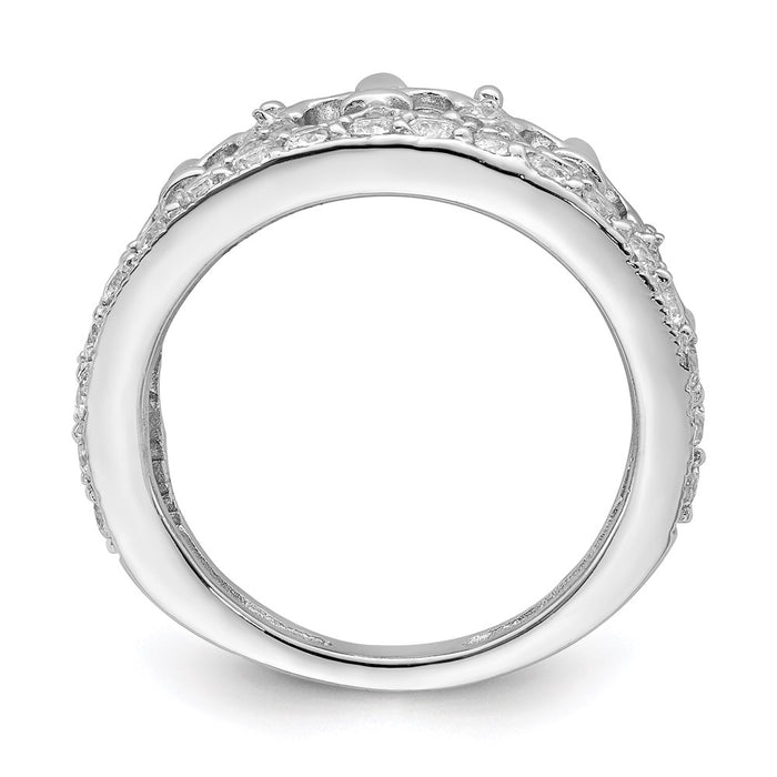 Exclusive Rhodium-Plated Sterling Silver Fleur-de-lis Crown Ring, Stylish CZ Accents-2