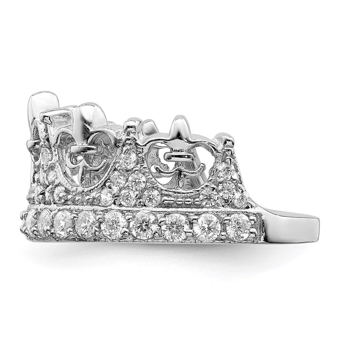 Exclusive Rhodium-Plated Sterling Silver Fleur-de-lis Crown Ring, Stylish CZ Accents-4