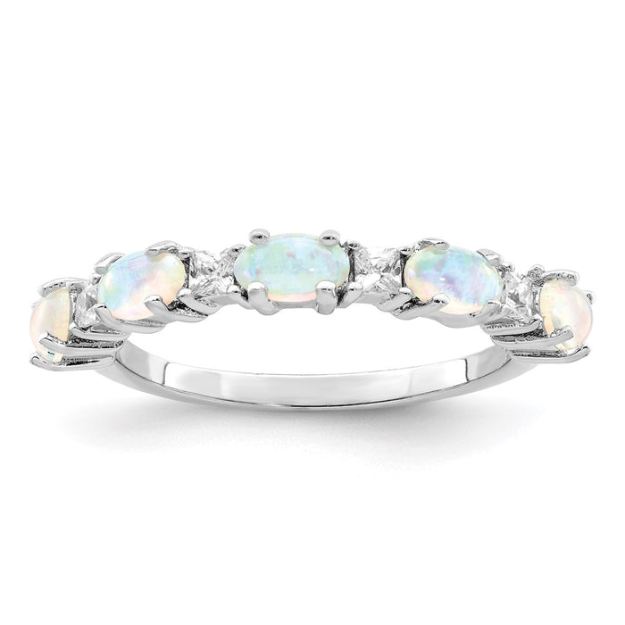 Exclusive Rhodium-Plated Sterling Silver Ring with Lab-Created Opal & CZ, Stylish Value-1