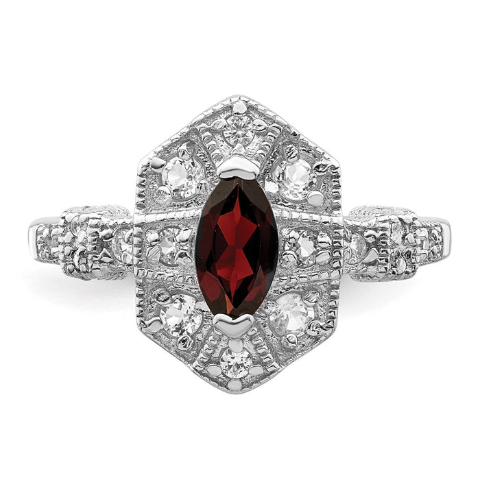 Shop Stylish Rhodium-Plated Sterling Silver Dark Red Marquise CZ Ring - Affordable Elegance-5