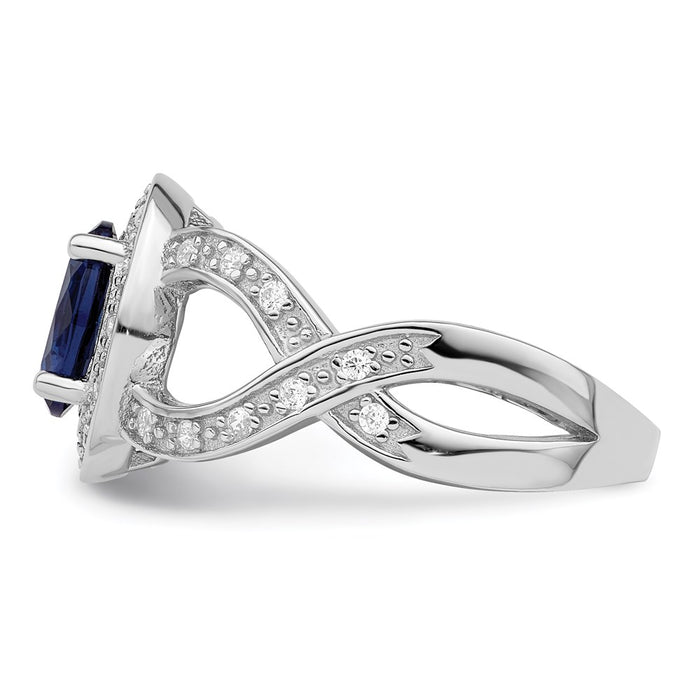 Exclusive Rhodium-Plated Sterling Silver Ring: Stylish Dark Blue Glass & CZ-3