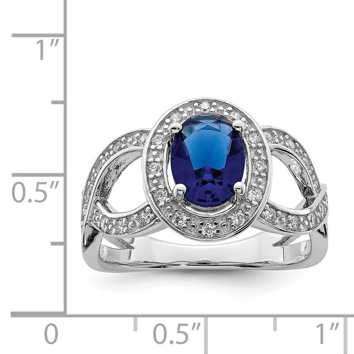 Shop Stylish Rhodium-Plated Sterling Silver Ring, Dark Blue Glass, Cubic Zirconia-4