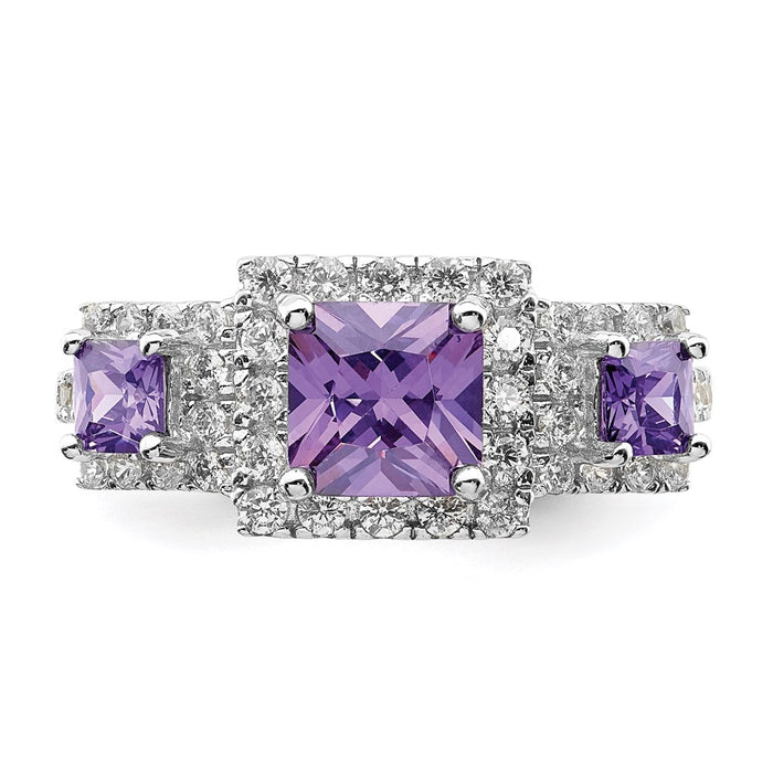 Shop Exclusive Rhodium-Plated Sterling Silver Purple Square CZ Ring - Stylish!-4