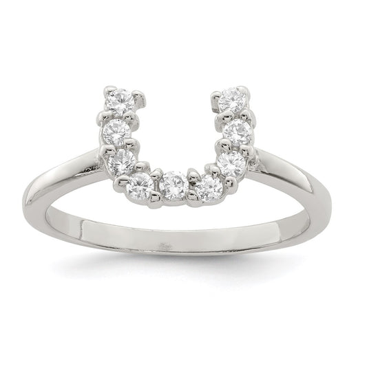 High-Quality Polished U-Shaped CZ Ring in Rhodium-Plated Silver - Stylish Value