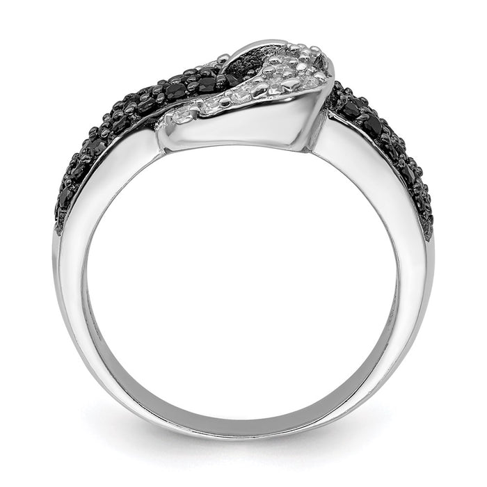 Shop Rhodium-Plated Sterling Silver Buckle Ring - Stylish Black & Clear CZ Accents-2
