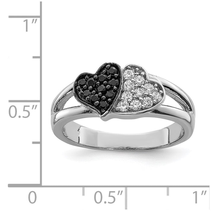 Shop Stylish Sterling Silver Ring 7mm with Rhodium-Plated Clear & Black CZ-4