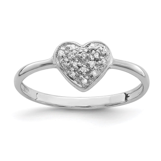 Exclusive Rhodium-Plated Sterling Silver Diamond Heart Ring - Stylish Design