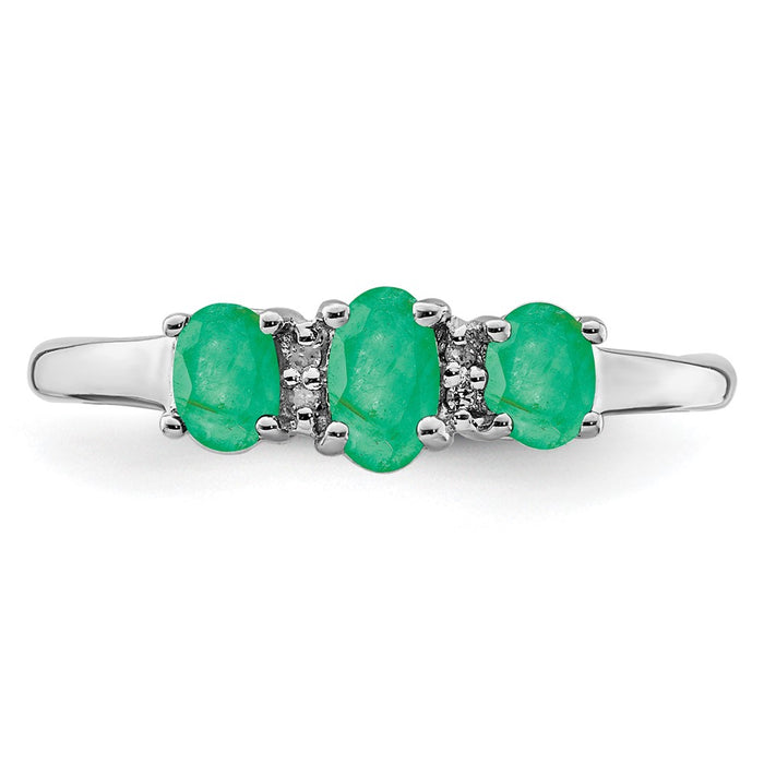 Buy Exclusive Rhodium-Plated Sterling Silver Three-Stone Ring: Emerald & Diamond Luxury Value-4