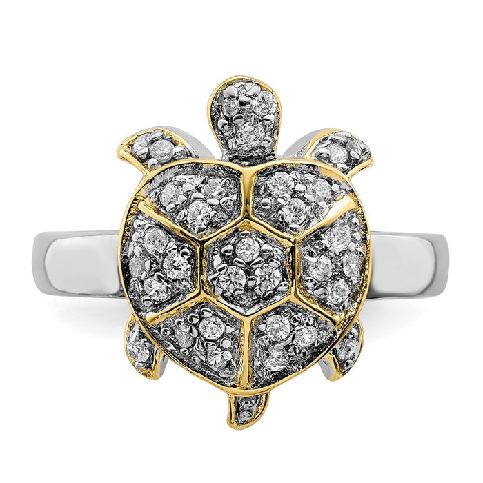 High-Quality Rhodium-Plated Sterling Silver Turtle Ring with CZ Accents-4