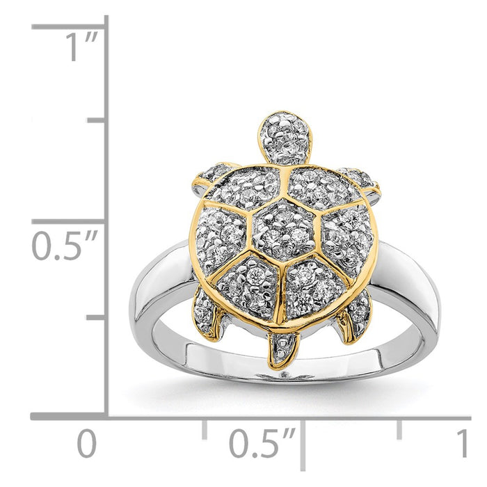 Order Stylish Rhodium-Plated Sterling Silver Turtle Ring with CZ Accents-3