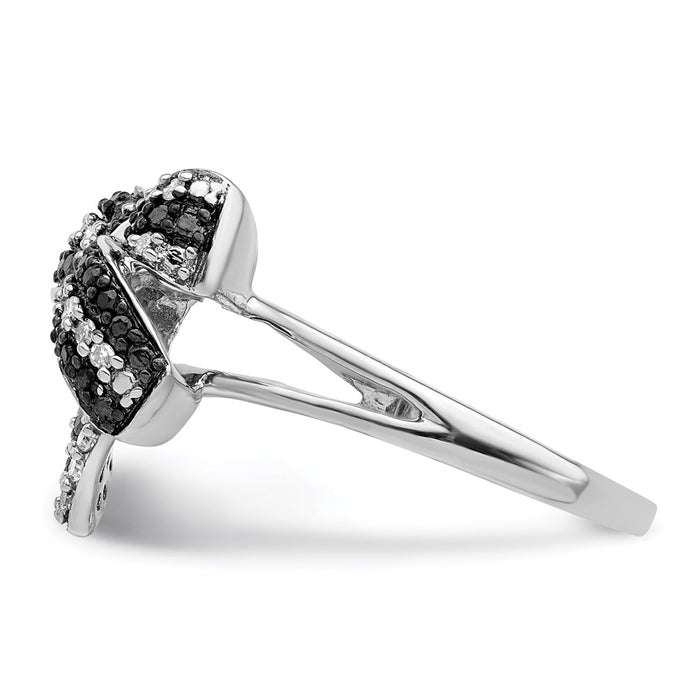 Buy Stylish Rhodium-Plated Sterling Silver Bow Ring with Black & White Diamonds-3