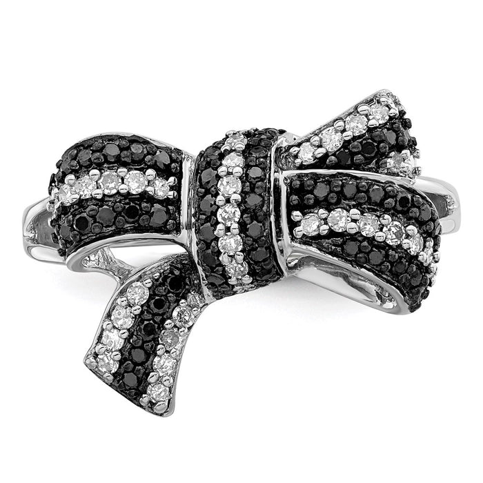 High-Quality White Night Bow Ring: Rhodium-Plated Silver, Diamonds, Stylish Value-4
