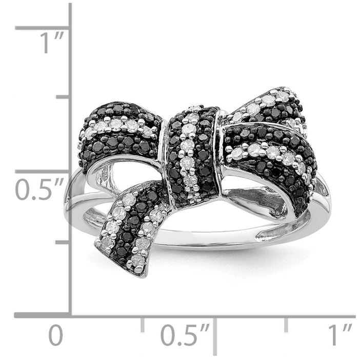 Buy Stylish Rhodium-Plated Sterling Silver Bow Ring with Black & White Diamonds-5