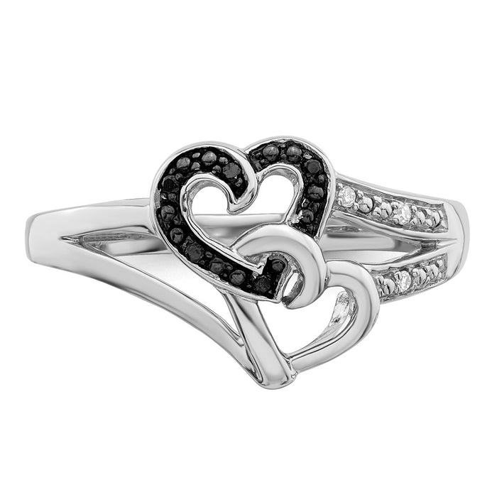 Exclusive Rhodium-Plated Sterling Silver Heart Ring with Black & White Diamonds - Affordable Luxury-4