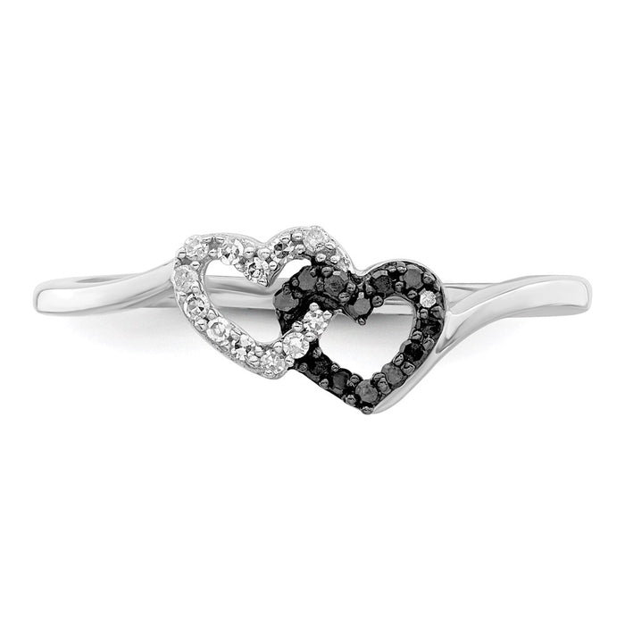 Exclusive Sterling Silver Double Heart Ring with Black & White Diamonds - Stylish & Affordable-4