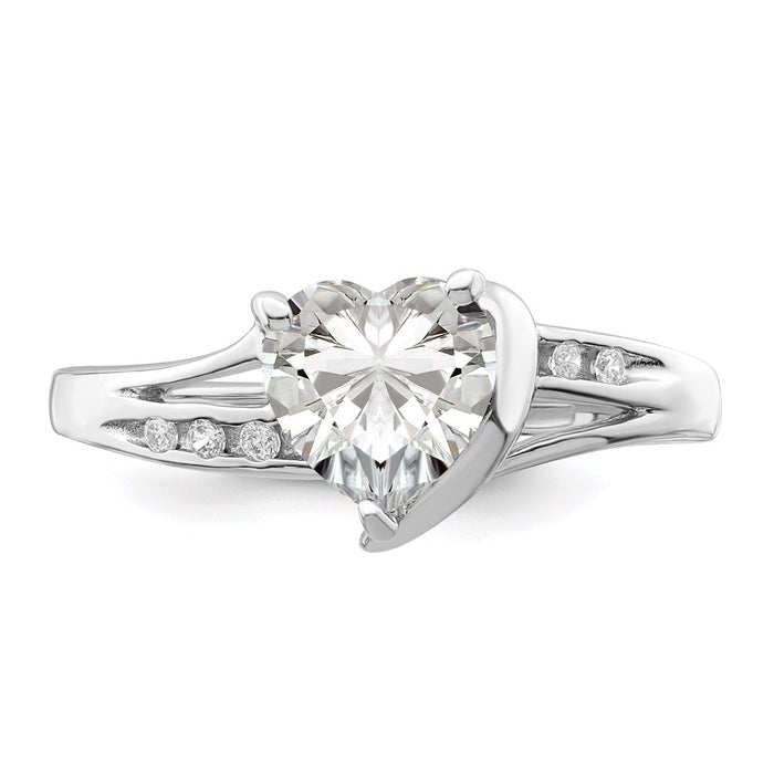 Buy High-Quality Rhodium-Plated Sterling Silver Heart Ring with CZ - Stylish Value!-4