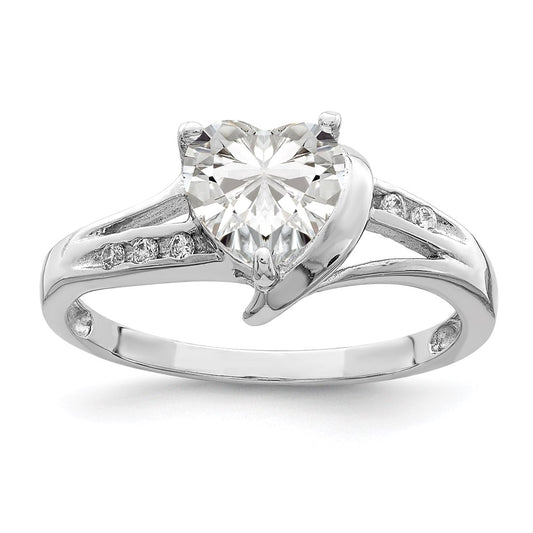 Buy Stylish Rhodium-Plated Sterling Silver Heart Ring with CZ - Affordable Luxury