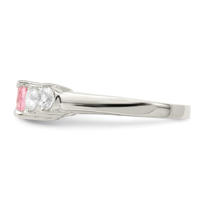 High-Quality Sterling Silver Pink Round CZ Ring with Side Stones - Stylish Value!-4