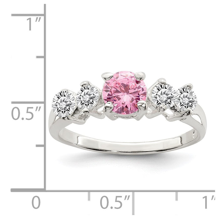 High-Quality Sterling Silver Pink Round CZ Ring with Side Stones - Stylish Value!-3