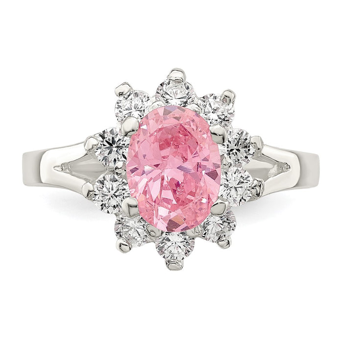 Exclusive Sterling Silver Pink Oval CZ Cluster Ring - Stylish Sparkle!-4