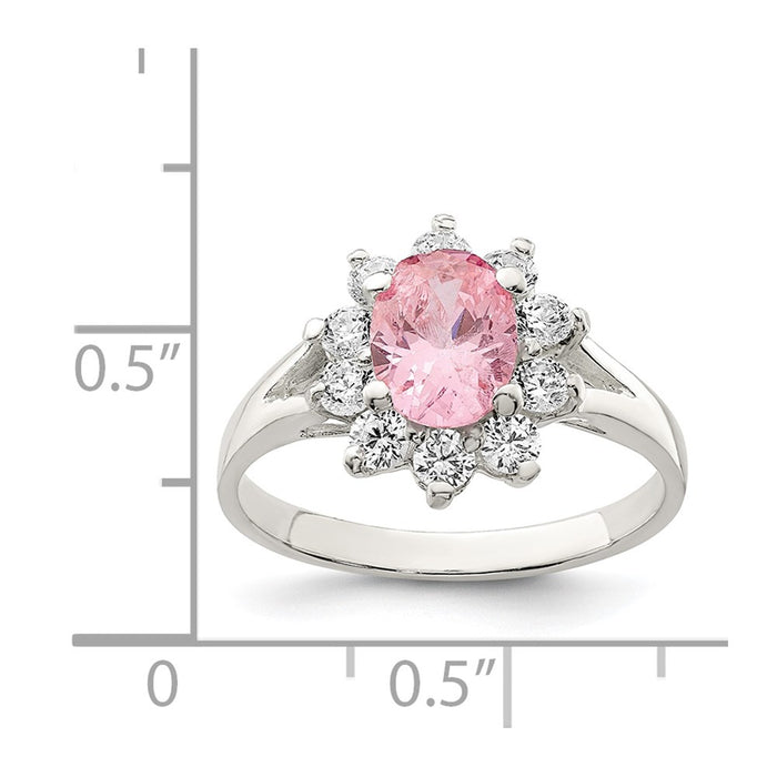 Buy Exclusive Sterling Silver Pink Oval Cubic Zirconia Cluster Ring - Stylish Value-4