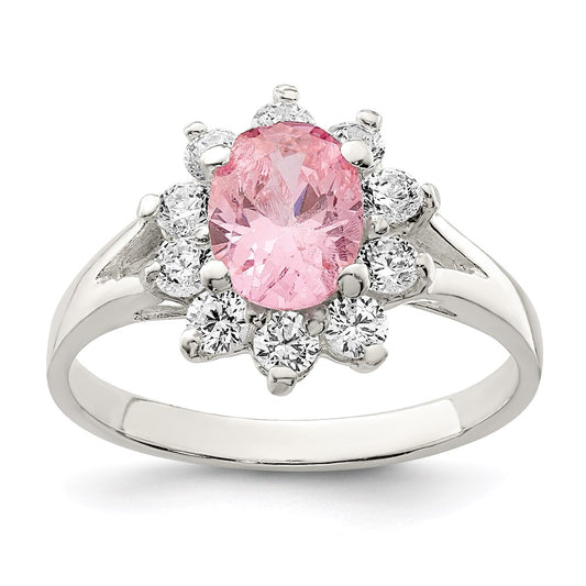 Buy Exclusive Sterling Silver Pink Oval Cubic Zirconia Cluster Ring - Stylish Value