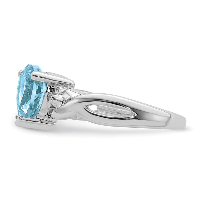 High-Quality Rhodium-Plated Sterling Silver Heart Ring with Diamond & Blue Topaz-3