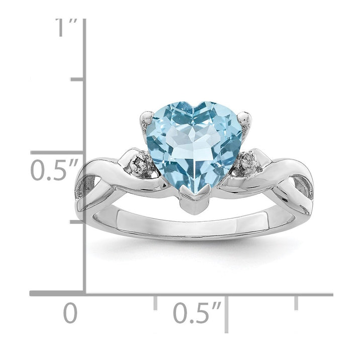 High-Quality Rhodium-Plated Sterling Silver Heart Ring with Swiss Blue Diamonds-3