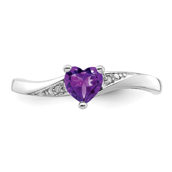 High-Quality Rhodium-Plated Sterling Silver Amethyst & Diamond Ring - Stylish Value!-4