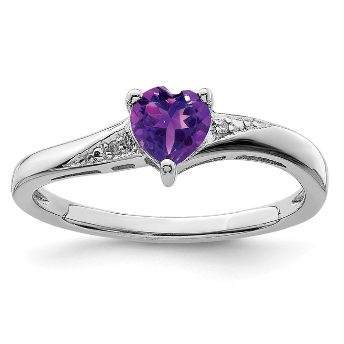 High-Quality Rhodium-Plated Sterling Silver Amethyst & Diamond Ring - Stylish Value!-1