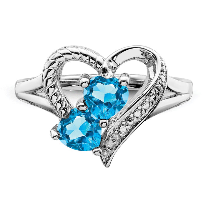 Buy Exclusive Sterling Silver Rhodium-Plated Blue Topaz Ring with Diamonds-4