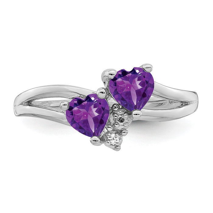 Exclusive Rhodium-Plated Sterling Silver Amethyst & Diamond Ring - Stylish Value!-4