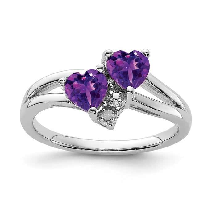 Exclusive Rhodium-Plated Sterling Silver Amethyst & Diamond Ring - Stylish Elegance-1