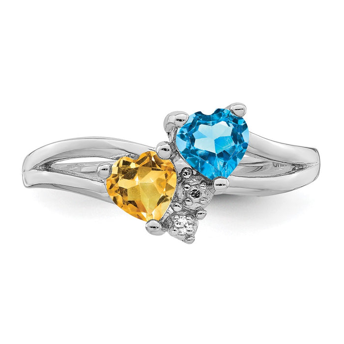 Buy Exclusive Sterling Silver Ring with Blue Topaz, Citrine Diamonds, .85mm-4