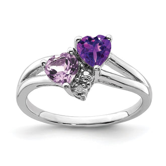 High-Quality Rhodium-Plated Sterling Silver Ring with Amethyst & Diamonds | Stylish