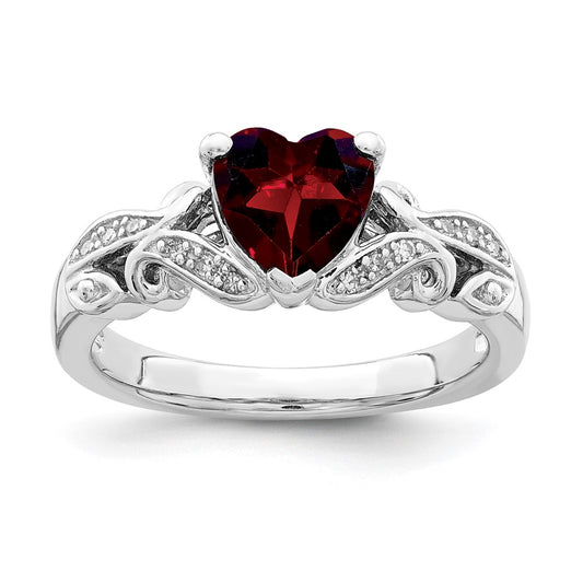 Exclusive Rhodium-Plated Sterling Silver Ring with Diamond & Garnet Accents