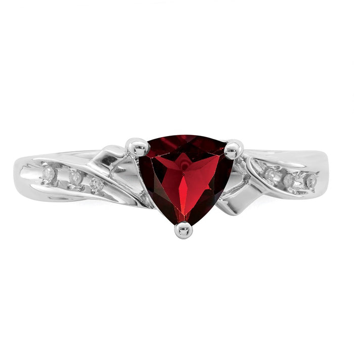 Exclusive Rhodium-Plated Sterling Silver Heart Ring | Stylish Diamond & Garnet Accents-4