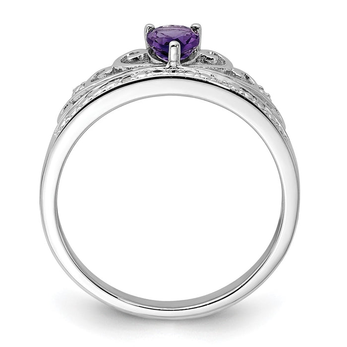 Buy Exclusive Rhodium-Plated Sterling Silver Teardrop Ring with Diamonds & Amethyst - Affordable Luxury!-2