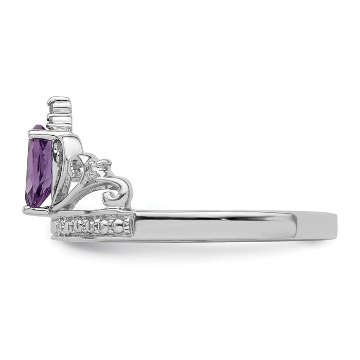 Shop Stylish Rhodium-Plated Sterling Silver Teardrop Ring with Diamonds & Amethyst Accents-2