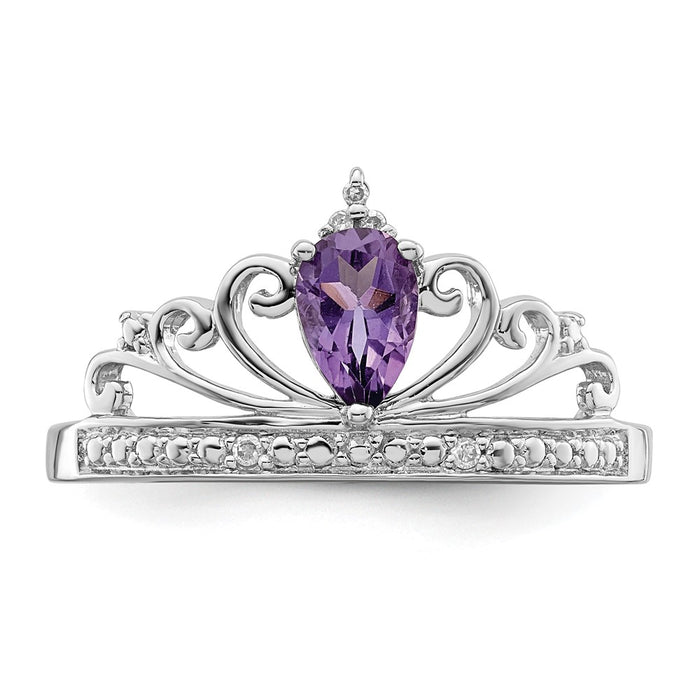 Buy Exclusive Rhodium-Plated Sterling Silver Teardrop Ring with Diamonds & Amethyst - Affordable Luxury!-5