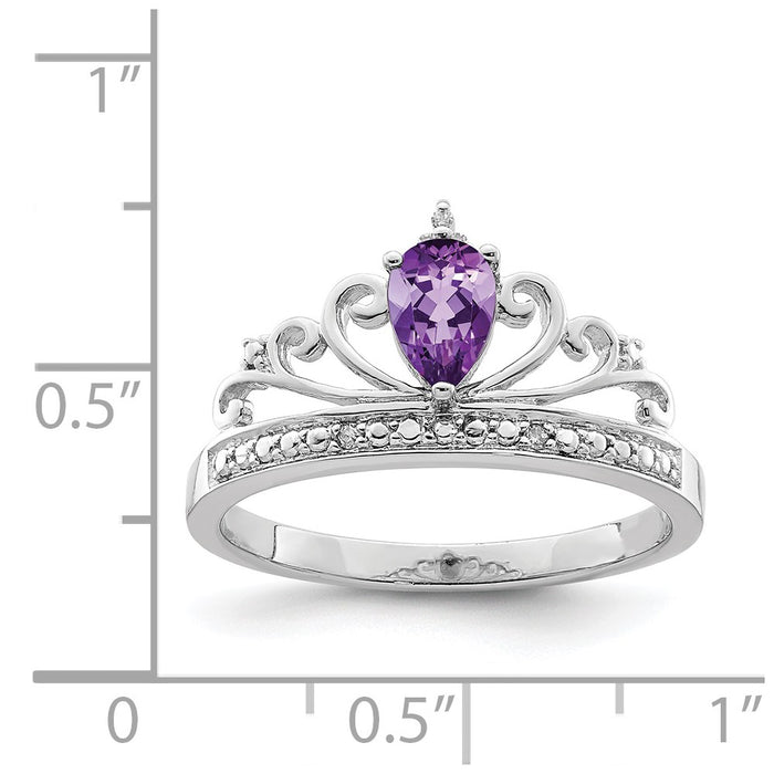 Shop Stylish Rhodium-Plated Sterling Silver Teardrop Ring with Diamonds & Amethyst Accents-3