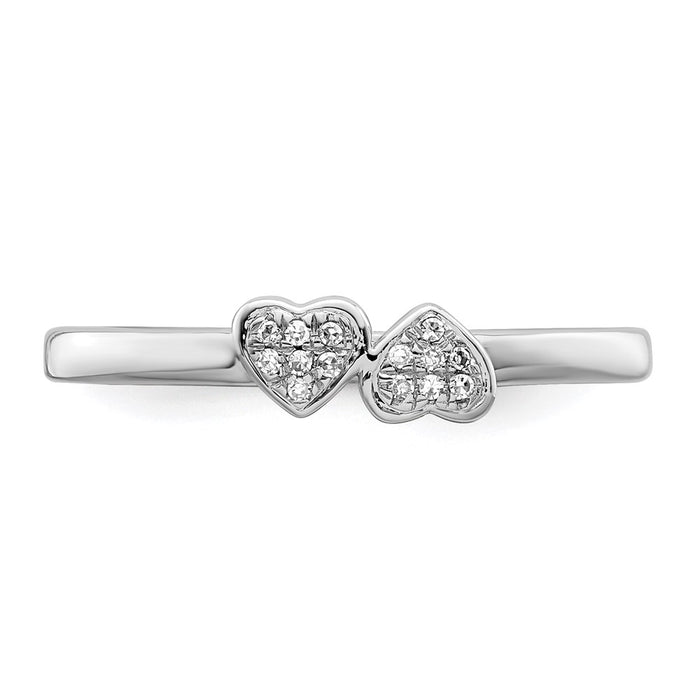 Exclusive Rhodium-Plated Sterling Silver Double Heart Diamond Ring - Stylish Value-4