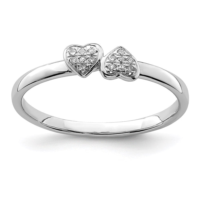 Exclusive Rhodium-Plated Sterling Silver Double Heart Diamond Ring - Stylish Value-1