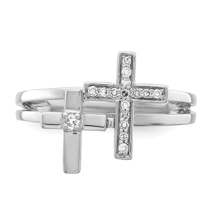 Buy Stylish Rhodium-Plated Sterling Silver Diamond Cross Ring - Affordable Luxury-4