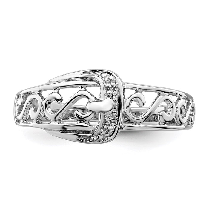Buy Stylish Rhodium-Plated Sterling Silver Diamond Buckle Ring - Luxury Value-4