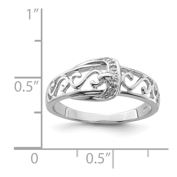 Shop Stylish Rhodium-Plated Sterling Silver Diamond Buckle Ring - Affordable Elegance-4