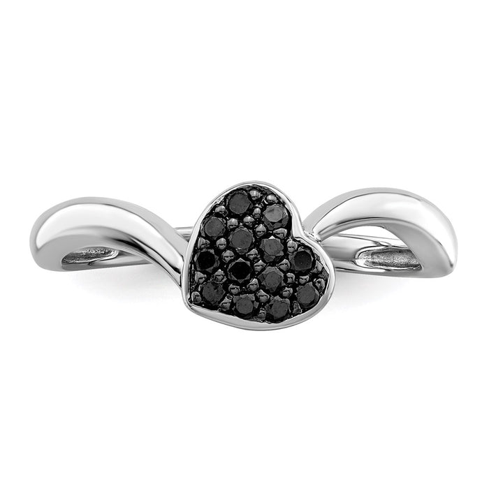 Exclusive Sterling Silver Rhodium-Plated Heart Ring with Black Diamonds - Stylish Value-4